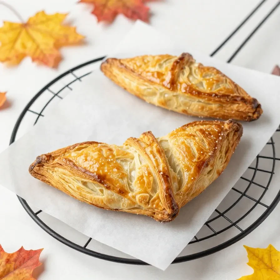 Halloween-themed puff pastry bats on a wooden table with a side of dipping sauce.