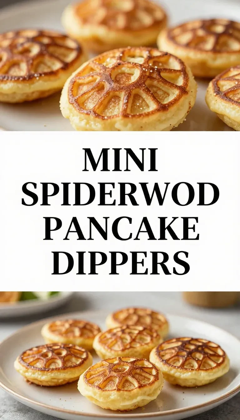 A plate of mini spiderweb-shaped pancake dippers with a small bowl of syrup, perfect for a Halloween-themed kids' breakfast.