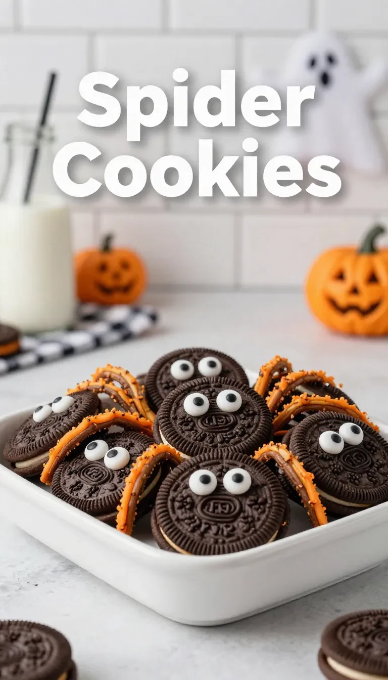 A plate of spooky Oreo cookies decorated with googly eyes for Halloween.