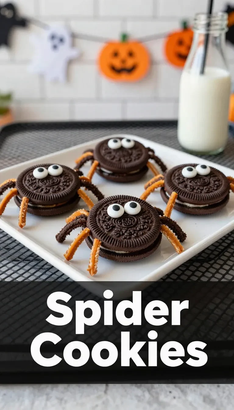 A plate of spooky Oreo cookies decorated with white frosting and googly candy eyes.