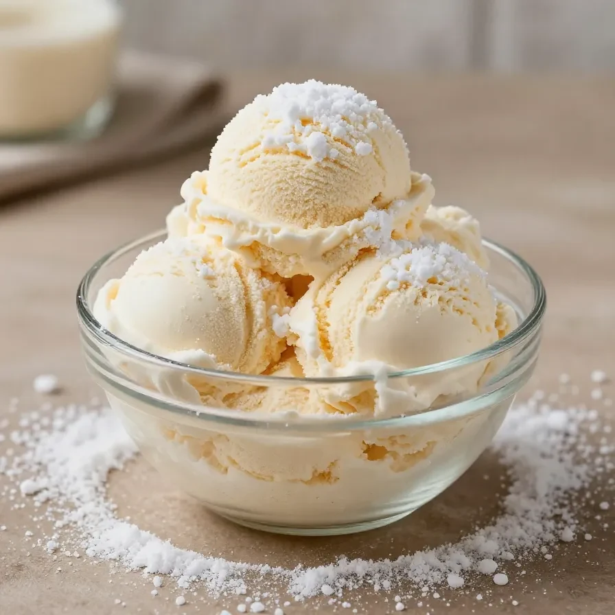 A child scooping fresh snow into a bowl to make homemade ice cream with syrup and a spoon nearby