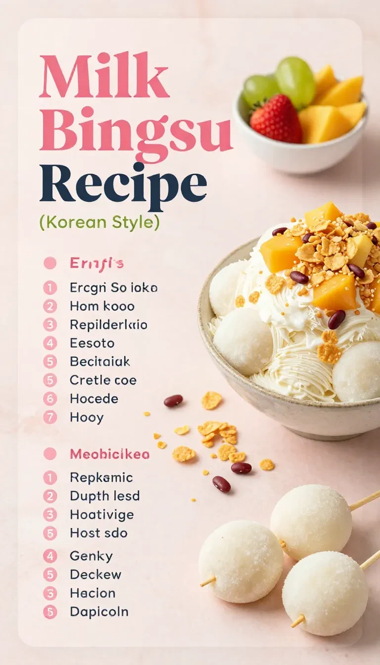 A bowl of Korean milk bingsu topped with strawberry slices, sweet red beans, and a scoop of ice cream on a wooden table.
