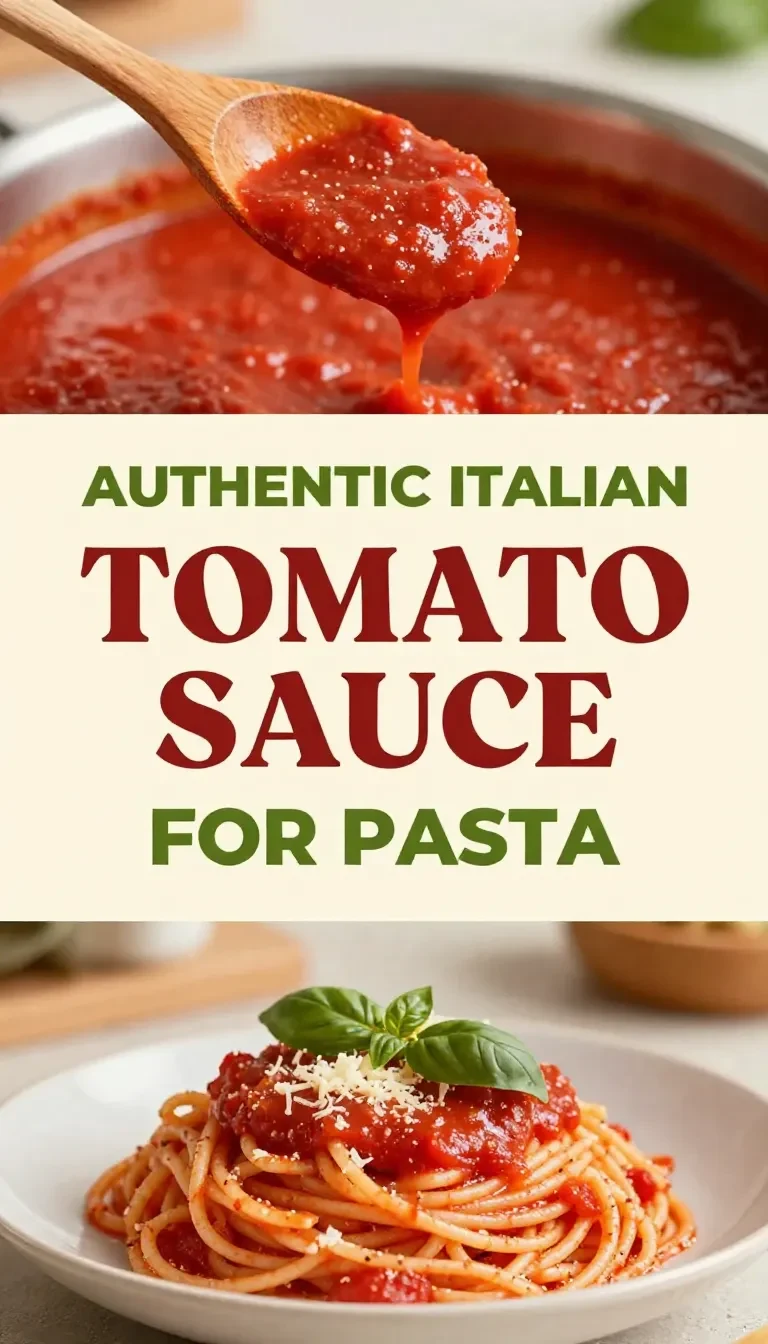 A bowl of authentic Italian tomato sauce for pasta with fresh basil leaves and a wooden spoon