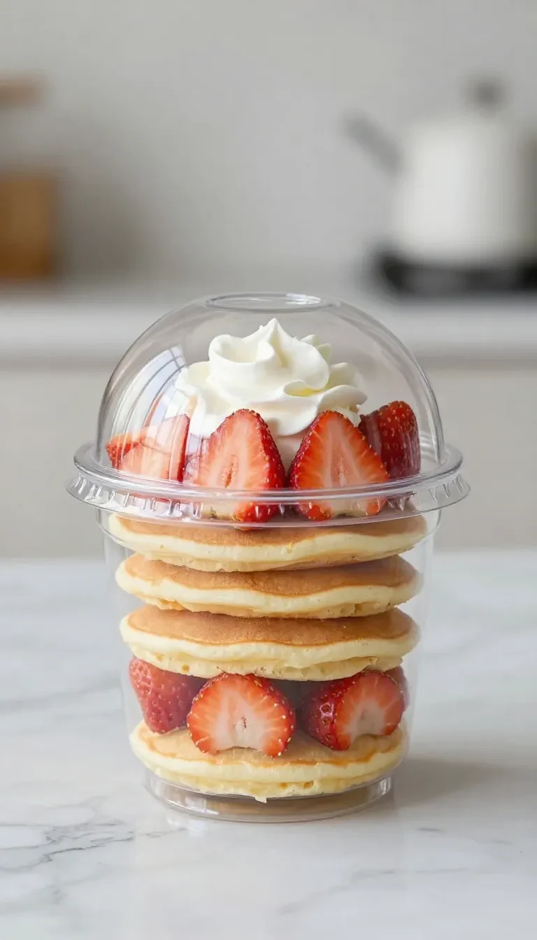 A delicious strawberry parfait layered with yogurt, fresh strawberries, and granola in a clear glass.