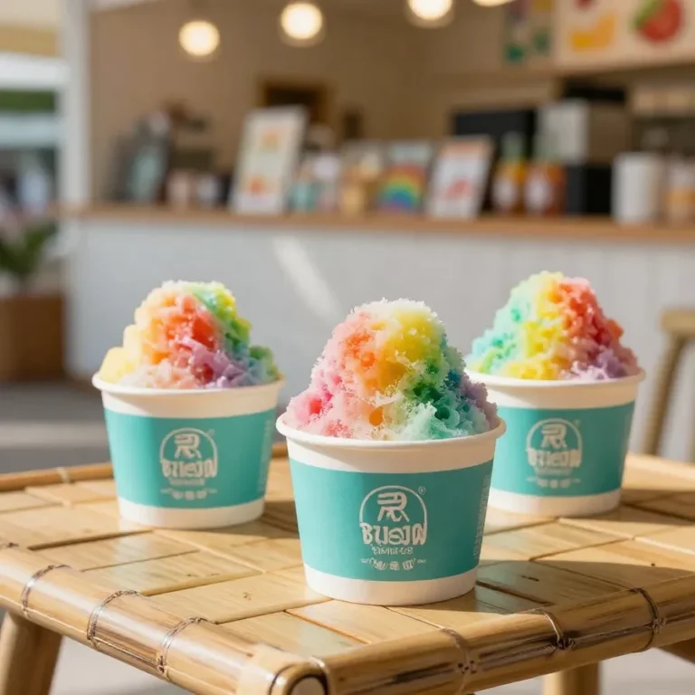 A refreshing raspado tea drink in a clear glass filled with shaved ice, tea, and fruit syrup.