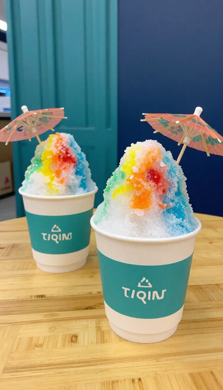 A refreshing raspado tea drink in a clear glass filled with shaved ice, tea, and fruit syrup.