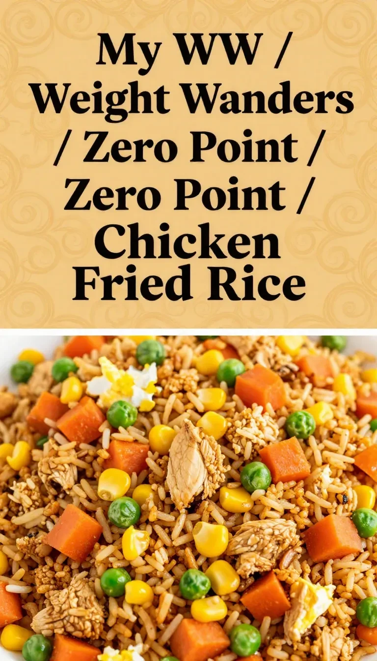 A bowl of chicken fried rice made with zero point ingredients, topped with diced vegetables and herbs.
