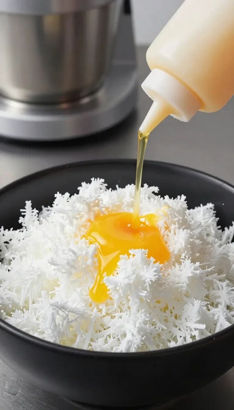 A bowl of mango bingsu topped with fresh mango cubes, whipped cream, and a mint leaf on a light table.