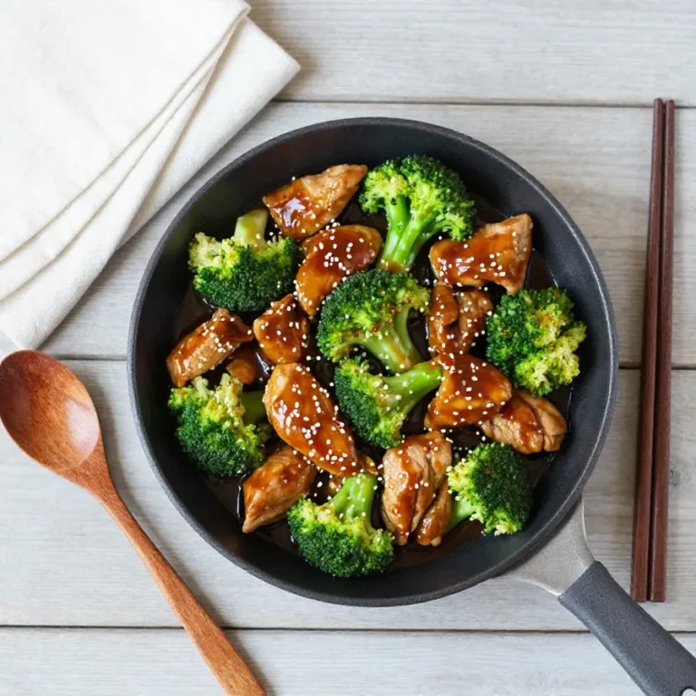 A bowl of homemade chicken and broccoli Chinese takeout served with steamed rice