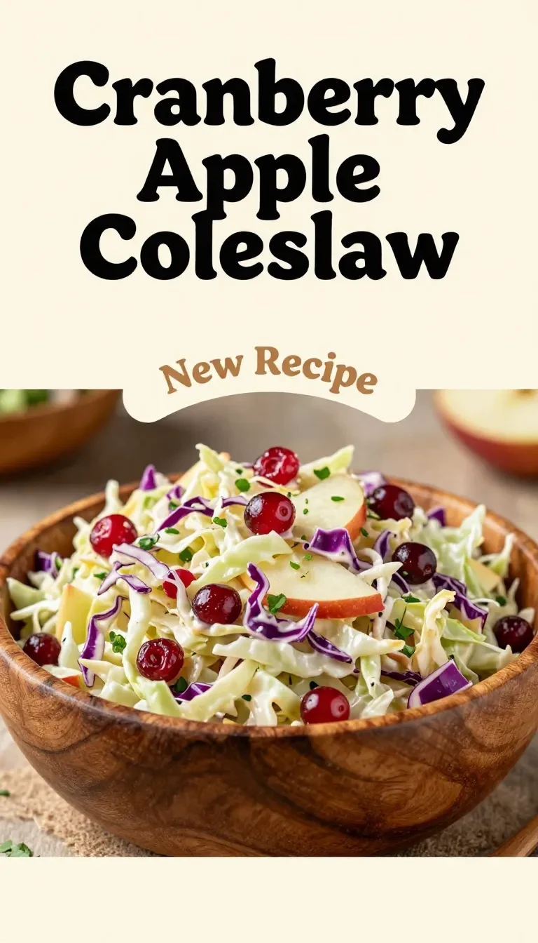 A bowl of cranberry apple coleslaw with shredded cabbage, sliced apples, and dried cranberries