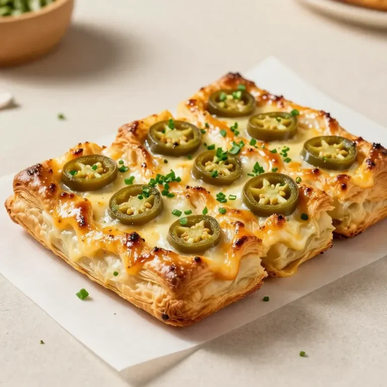 Golden baked jalapeno popper twists arranged on a serving plate with visible melted cheese and green jalapeno pieces