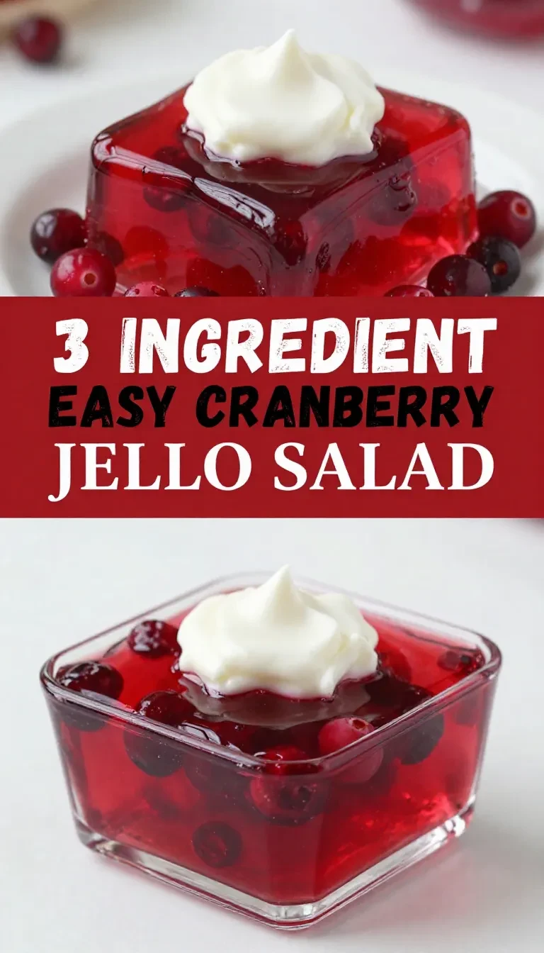 A colorful cranberry Jello salad molded on a serving plate with visible cranberries and fruit pieces.