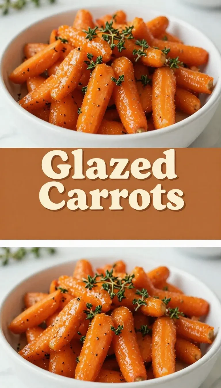 A serving of glossy glazed carrots in a white bowl, garnished with parsley.