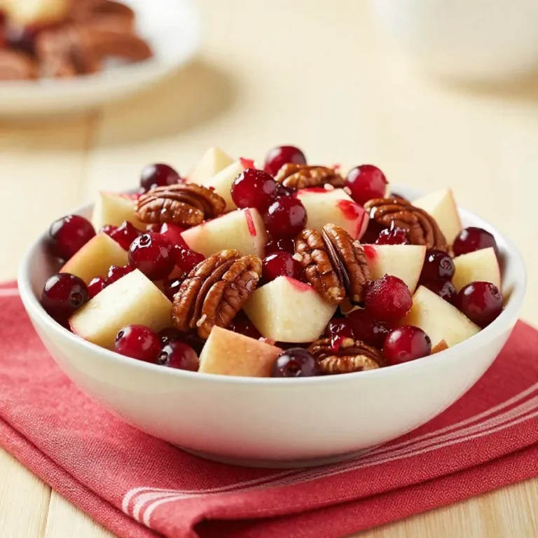 A colorful cranberry pineapple apple salad served in a glass bowl with fresh fruit and creamy dressing.
