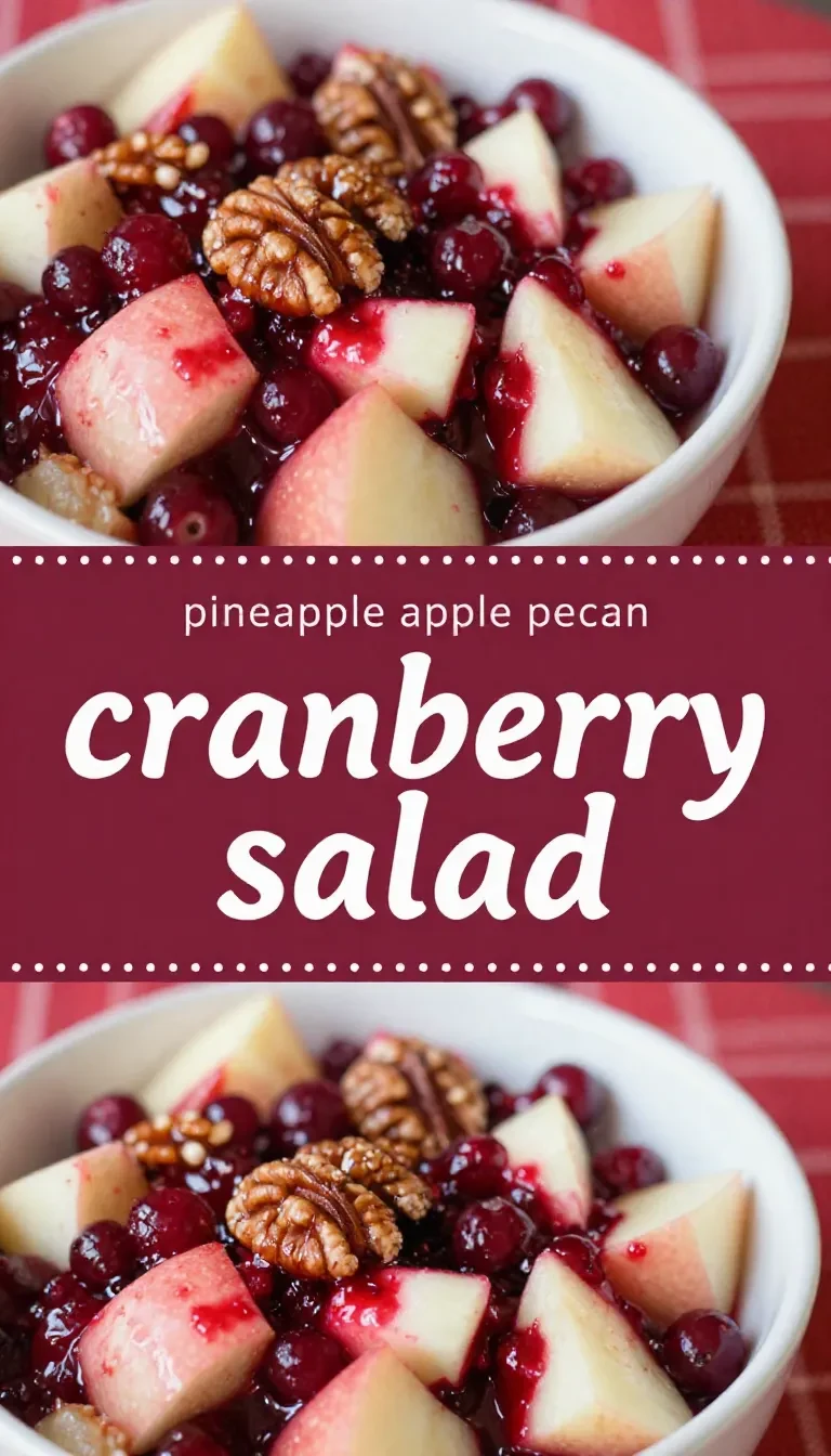 A colorful cranberry pineapple apple salad served in a glass bowl with fresh fruit and creamy dressing.
