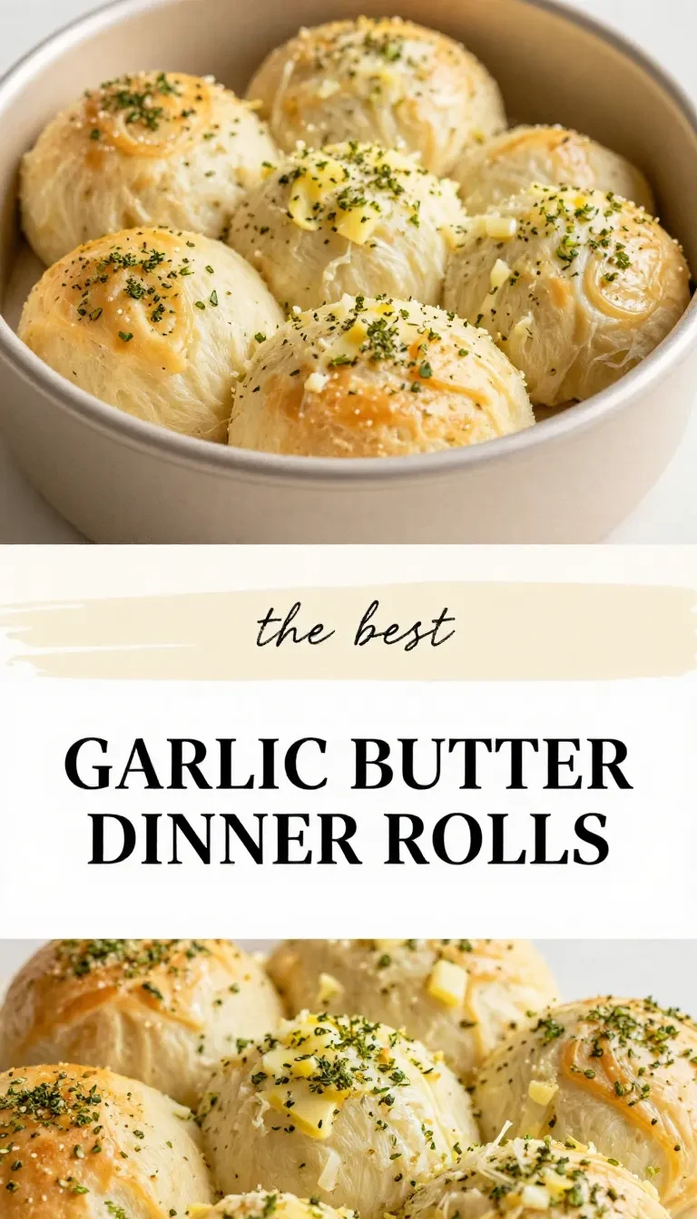 Freshly baked garlic butter dinner rolls brushed with melted butter and sprinkled with herbs on a serving plate