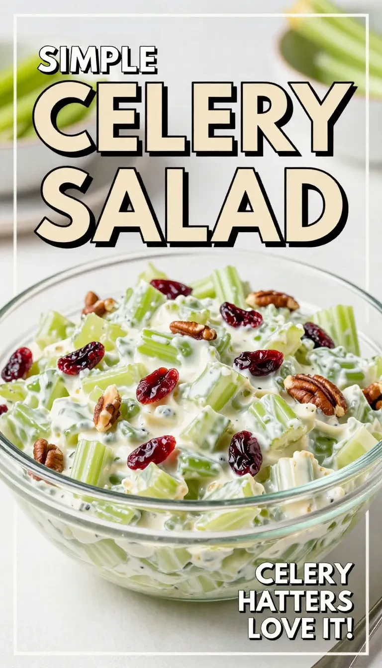 A simple celery salad served in a white bowl with sliced celery, fresh herbs, and a light dressing.
