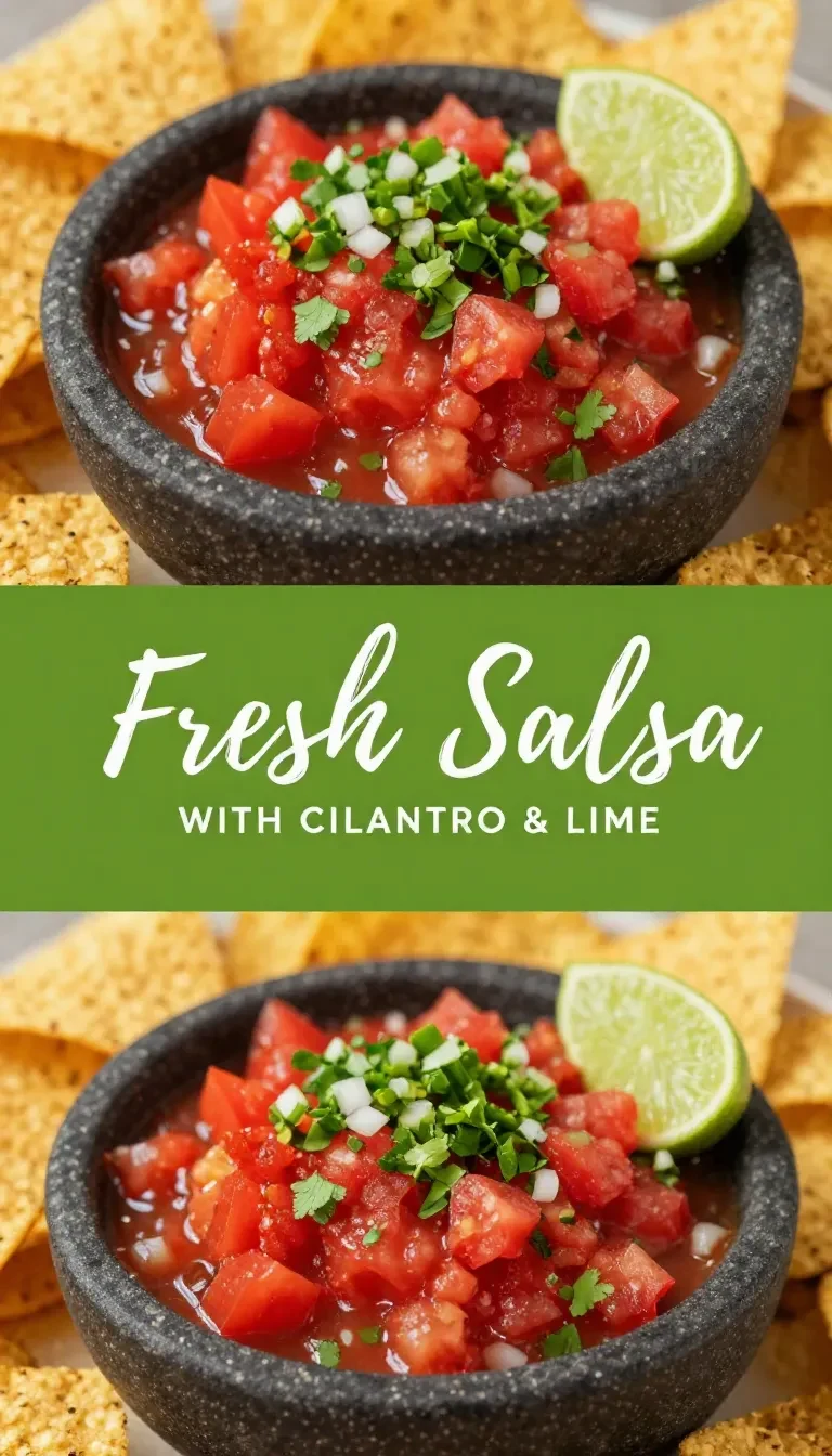 Bowl of fresh salsa with diced tomatoes, onions, cilantro, lime, and jalapeño served with tortilla chips