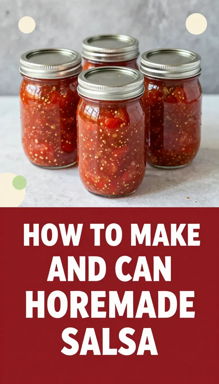 Fresh homemade salsa in glass canning jars with tomatoes, onions, peppers, and cilantro arranged on a kitchen counter.