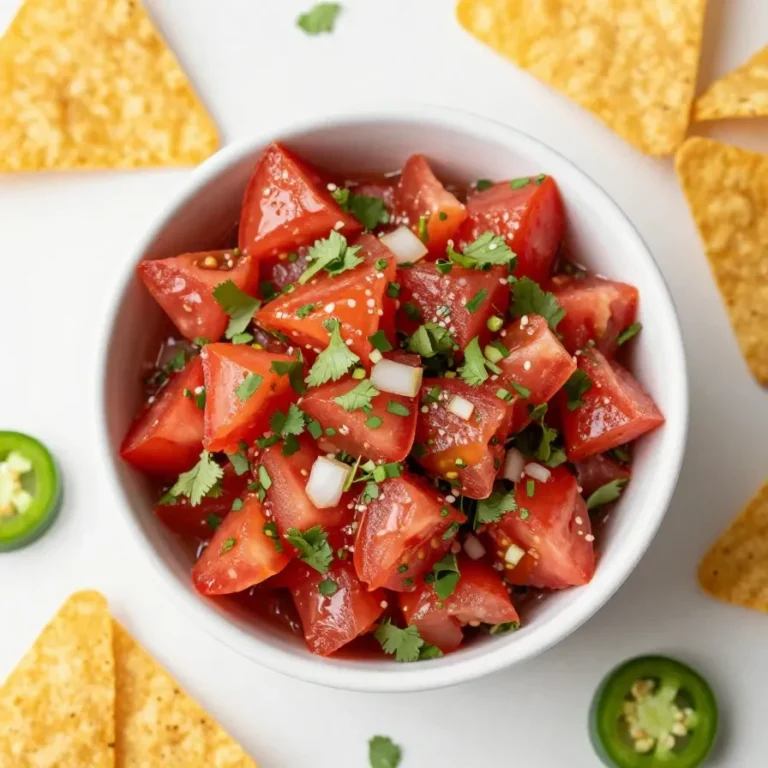 A bowl of homemade salsa made with fresh tomatoes, onions, cilantro, jalapeños, and lime.